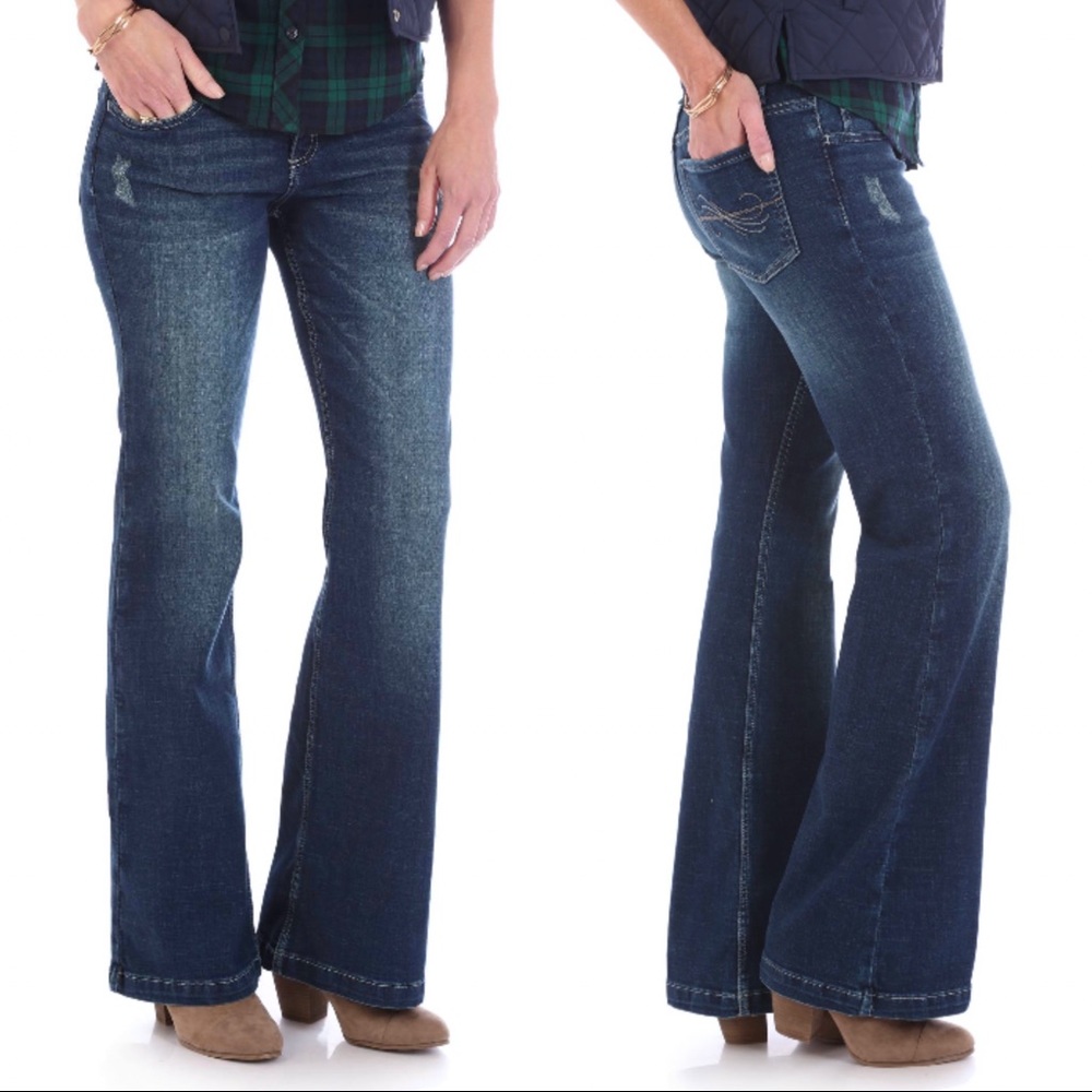 Riders by Lee Mid Rise Modern Flare Bellbottom Jeans Distressed